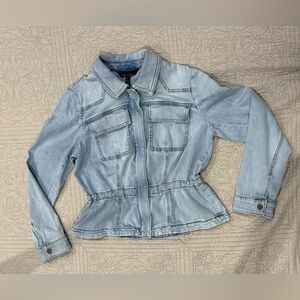 White House Black Market WHBM Blue jean zip up cinch waist Jacket size small